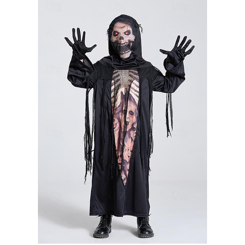Ghost Grim Reaper Halloween Cosplay Costume Party Costume Masquerade Outfits Scary Costume Kid's Boys' Girls' Carnival Masquerade Mardi Gras Performance Party Halloween Easy Halloween Costumes Dress4