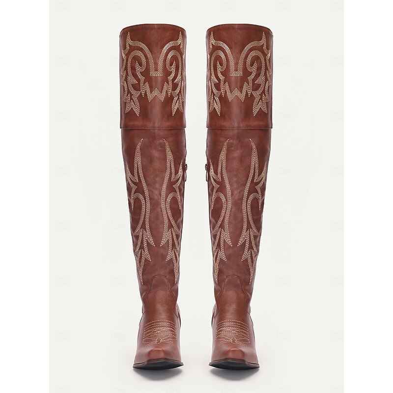 Women's Vintage Brown Western Cowboy Boots with Embroidered Detailing - Perfect for Rodeo, Country Concerts, and Daily Wear2