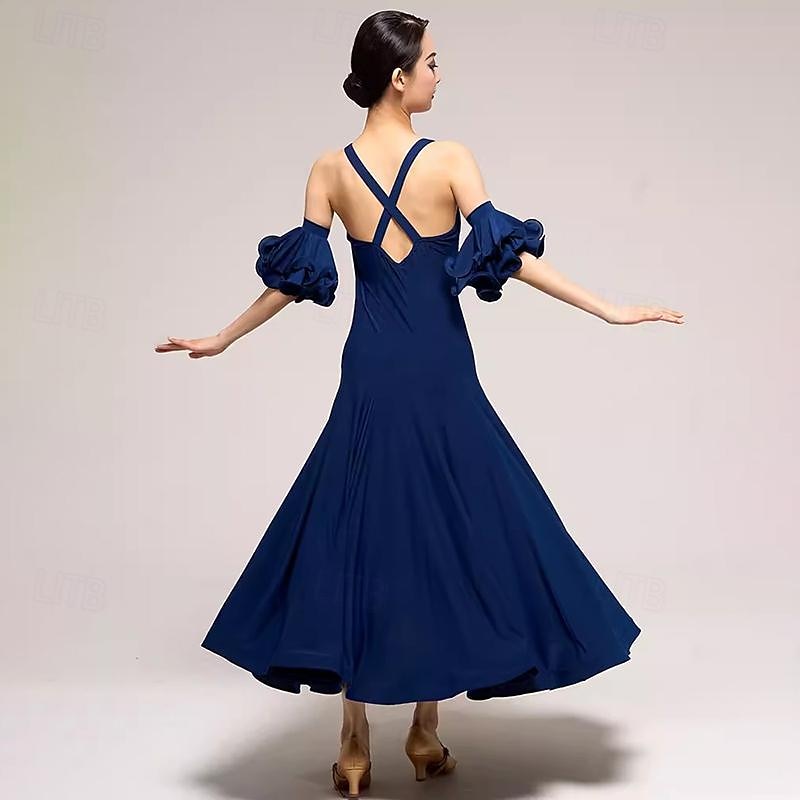 Ballroom Dance Dress Pure Color Splicing Women's Performance Party Sleeveless Crystal Cotton2