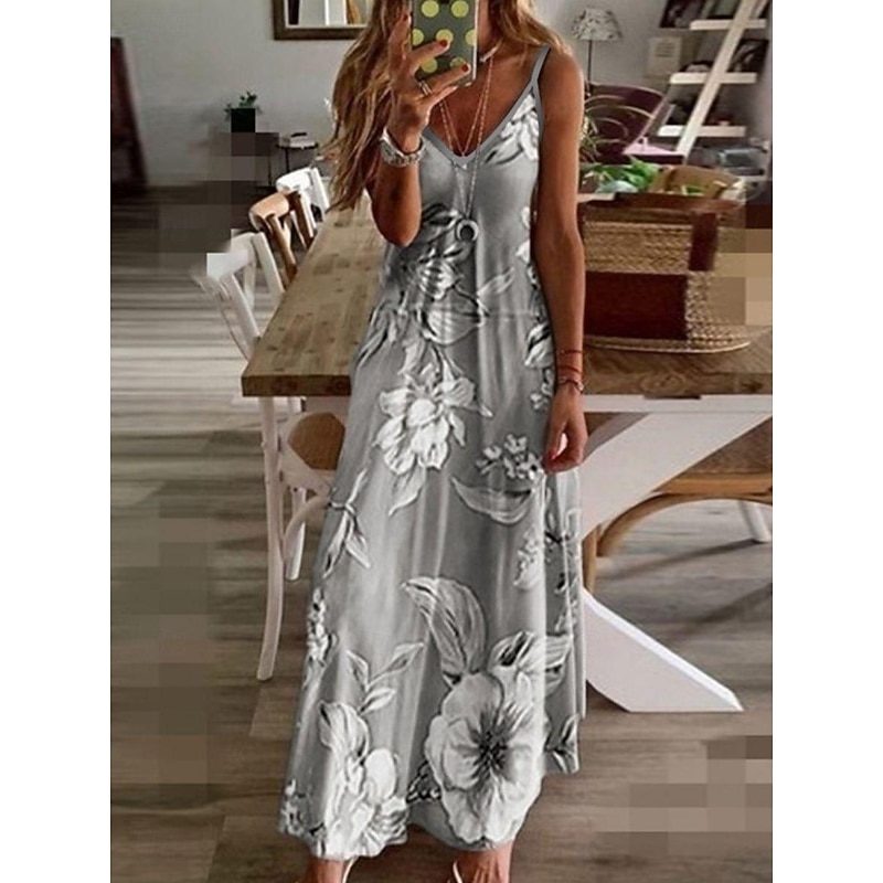 Women's Maxi Dress Sundress A Line Dress Floral Dress Fashion Modern Casual Vacation Casual Daily Regular Fit Floral Sleeveless V Neck Pink Blue Purple Fuchsia Summer Spring2