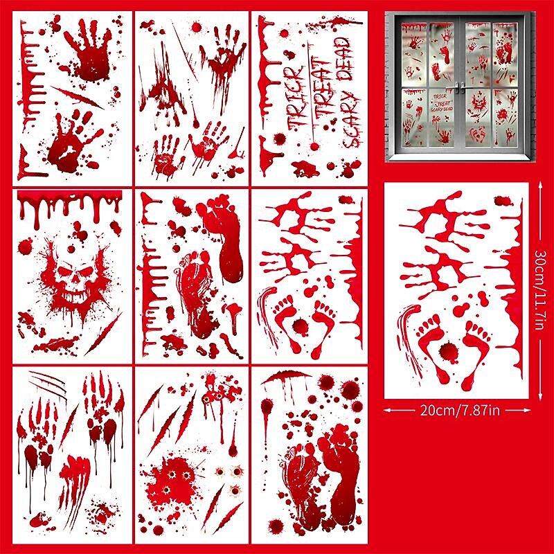 95 PCS Halloween decorations Blood handprint wall stickers cross border small size Halloween party background decoration static stickers