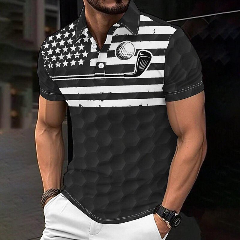 Men's Veterans Patriotic Short Sleeve Polo Shirts Casual Daily Wear Spring & Summer Black2