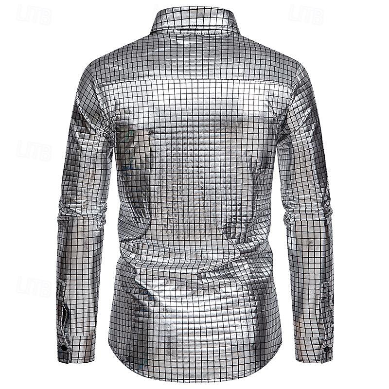 Disco 1980s Shiny Metallic Blouse / Shirt Masquerade Disco Plaid Checkered Fancy Dress Men's Carnival Costume Masquerade Party / Evening Pride Parade Pride Month Adults' Shirt4