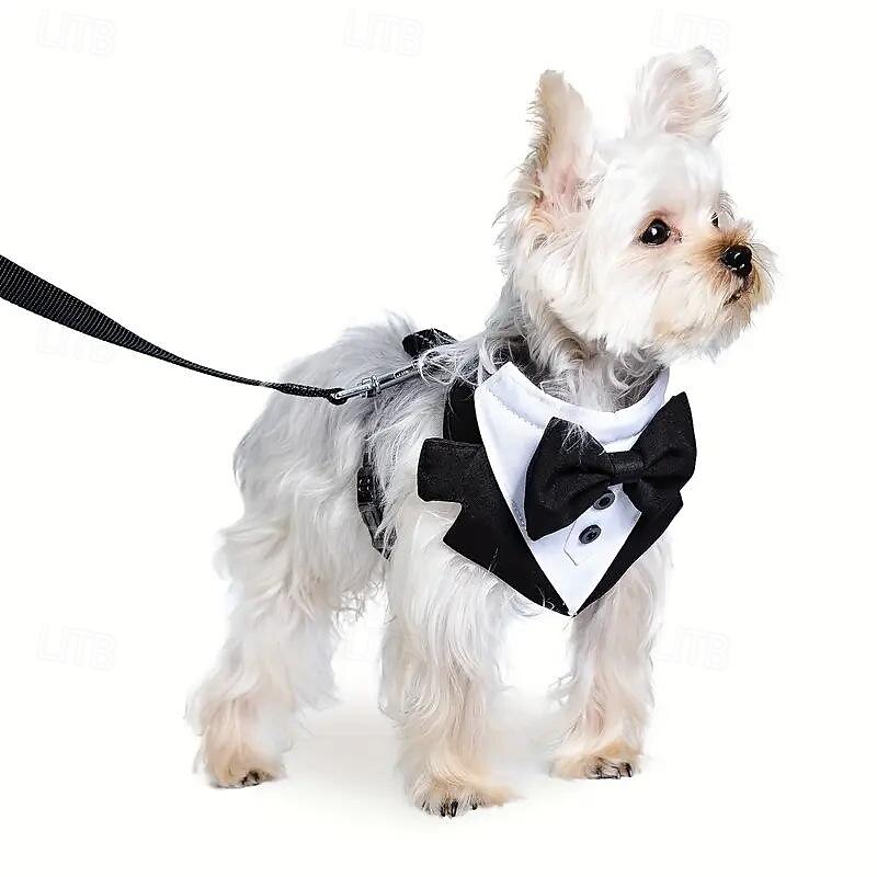 Dog Harness Leash Tuxedo Ring Bearer Elegant Soft Washable Comfortable Halloween Valentine's Day Wedding Party Wedding Party Dog Clothing for Small Medium Large3