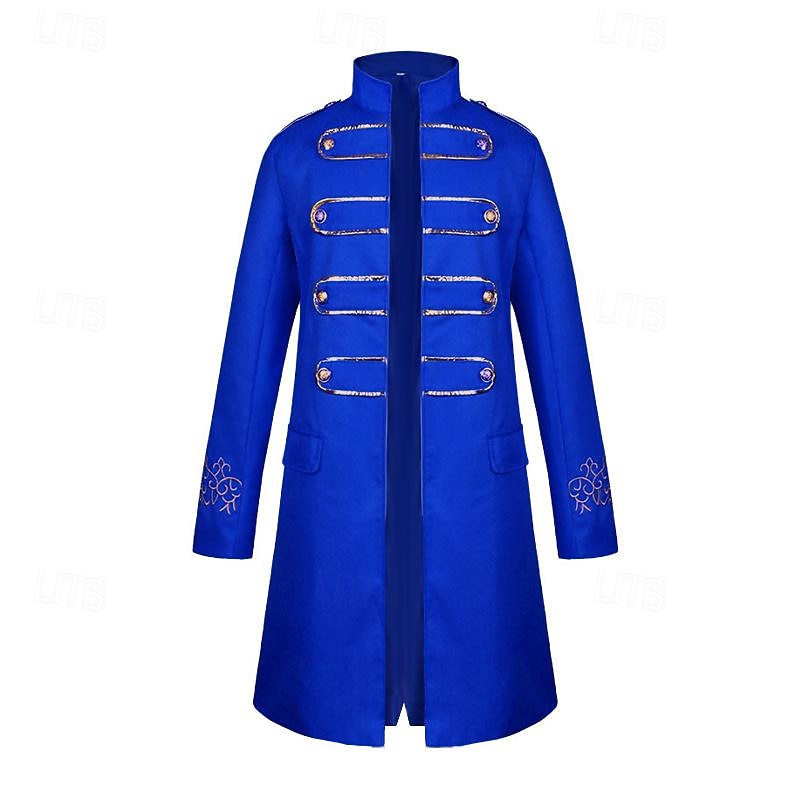 Vintage Gothic Medieval Coat Masquerade Outerwear Prince Plague Doctor Nobleman Solid Color Fancy Dress Men's Pirate Royal Steampunk Halloween Carnival Masquerade Party Adults' Coat
