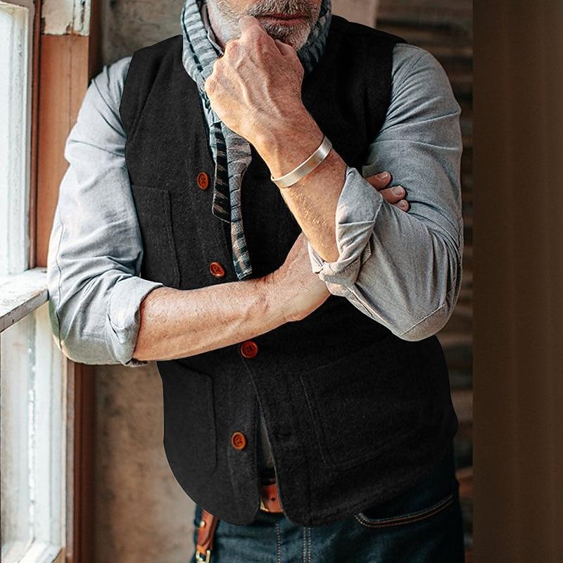 Men's Vest Gilet Daily Date Vacation Fashion Business Spring &  Fall Button Pocket Polyester Comfortable Plaid Single Breasted One-button V Neck Regular Fit Black Gray Vest3