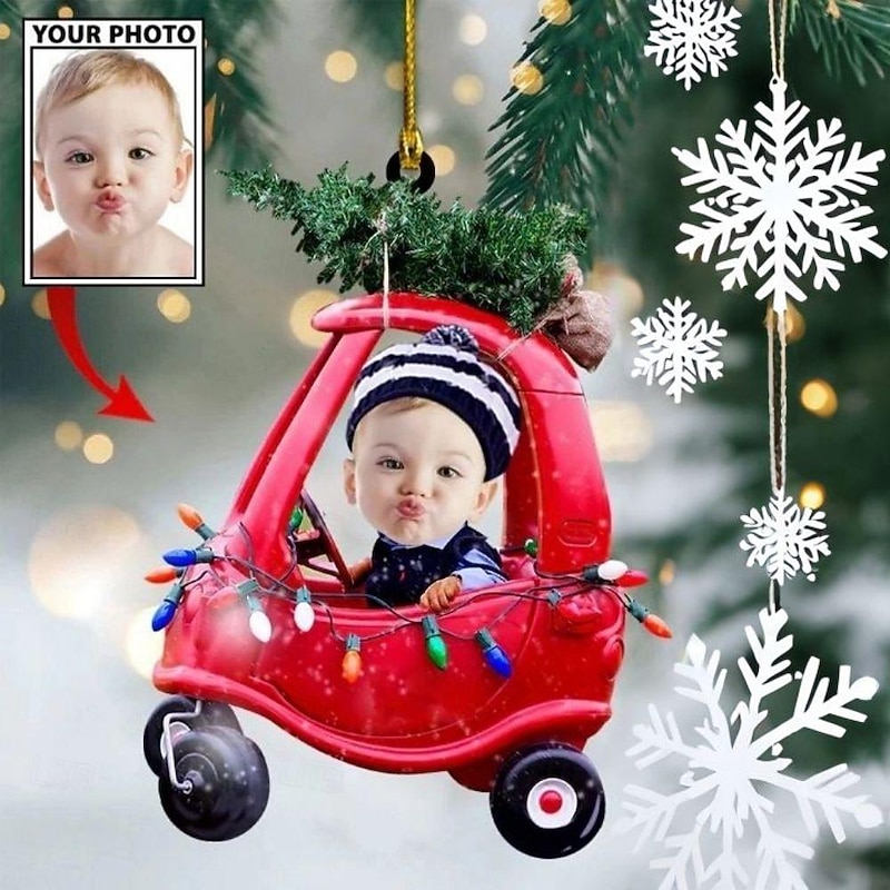 Personalized Photo Christmas Ornaments Acrylic 2D Custom Baby Face Christmas Tree Ornaments Xmas Decoration Hanging Pendant Gifts