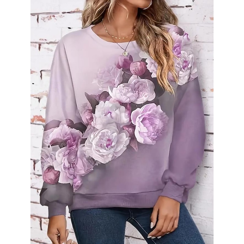 Women's Sweatshirt Floral Dailywear Going out Print Casual Round Neck Long Sleeve Micro-elastic Spring Fall & Winter Comfrt Breathable Soft Fabric4