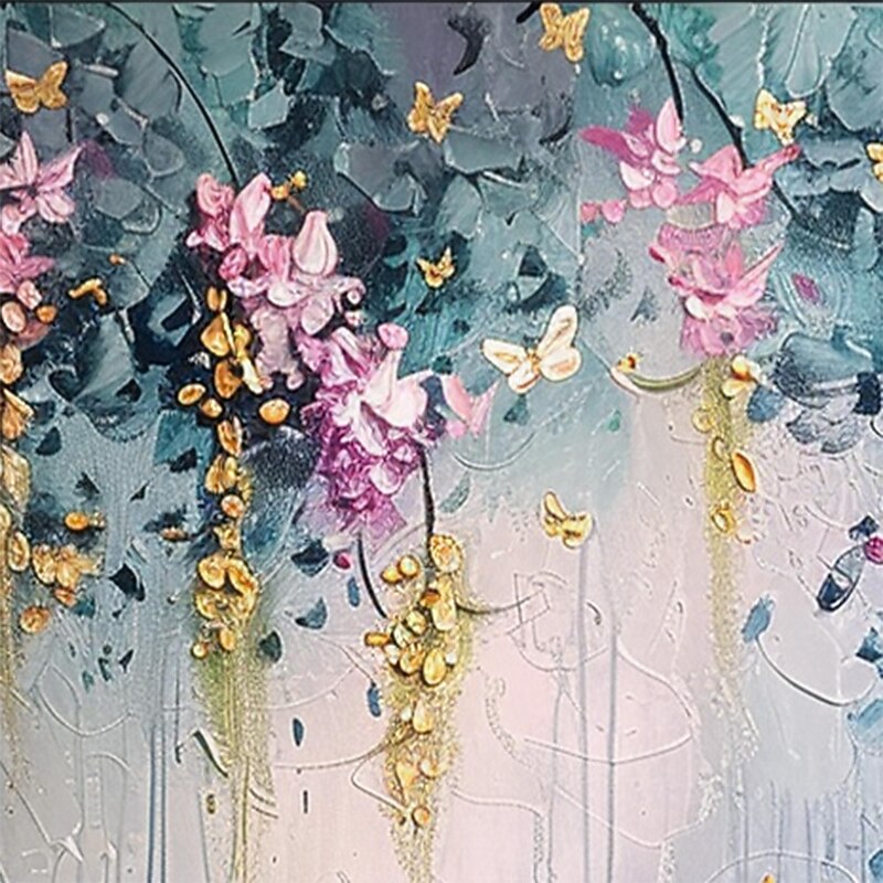 Handmade Original Gold Foil Flower Oil Painting On Canvas Abstract Wall Art Decor Gold Leaf Landscape Living Room Home Decor With Stretched Frame/Without Inner Frame Painting3