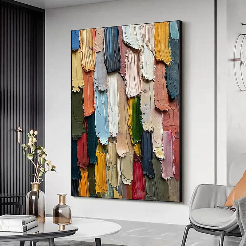 Original Abstract Colorful Texture Oil Painting on Canvas Large Wall Art Boho Wall Decor Minimalist Living Room Decor Gift for Housewarming Unframed2
