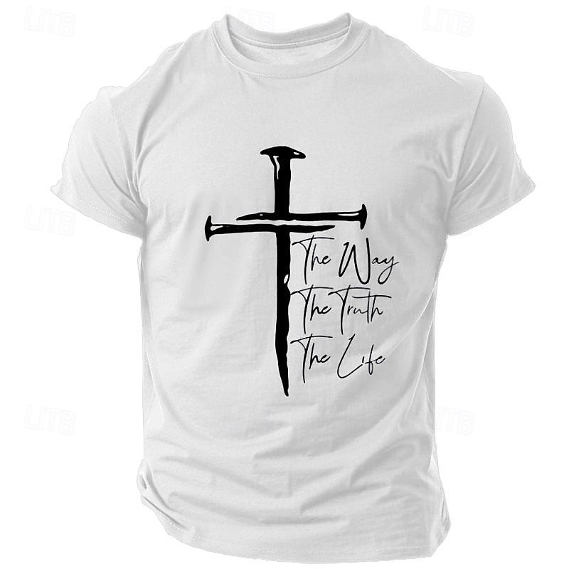 Men's Cross Christian T Shirt Short Sleeve T shirt 3D Print Crew Neck Shirt Retro Vintage Casual Street Casual Bar Black White Blue Spring & Summer Clothing Apparel S M L XL 2XL 3XL