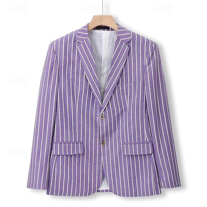 Men's Graduation Blazer Business Cocktail Party Wedding Party Fashion Casual Spring &  Fall Polyester Stripes Pocket Buttons Comfortable Single Breasted Blazer Pink Blue Orange Green3