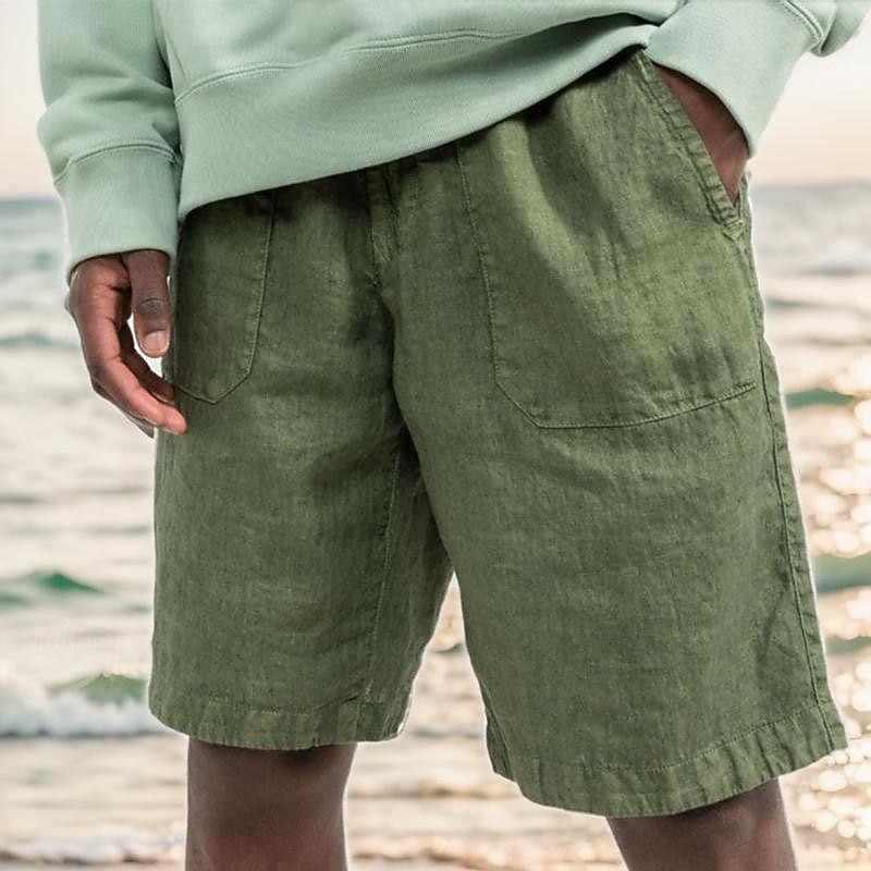 Men's Shorts Linen Shorts Summer Shorts Beach Shorts Pocket Drawstring Elastic Waist Plain Comfort Breathable Knee Length Casual Daily Holiday Fashion Classic Style Black White