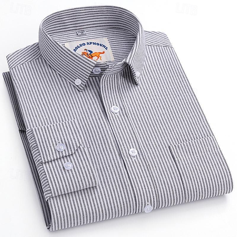 Men's Shirt Dress Shirt Button Up Shirt Stripes Wedding Party Pink Blue Light Grey Dark Gray Long Sleeve Lapel Spring &  Fall Clothing Apparel Front Pocket4