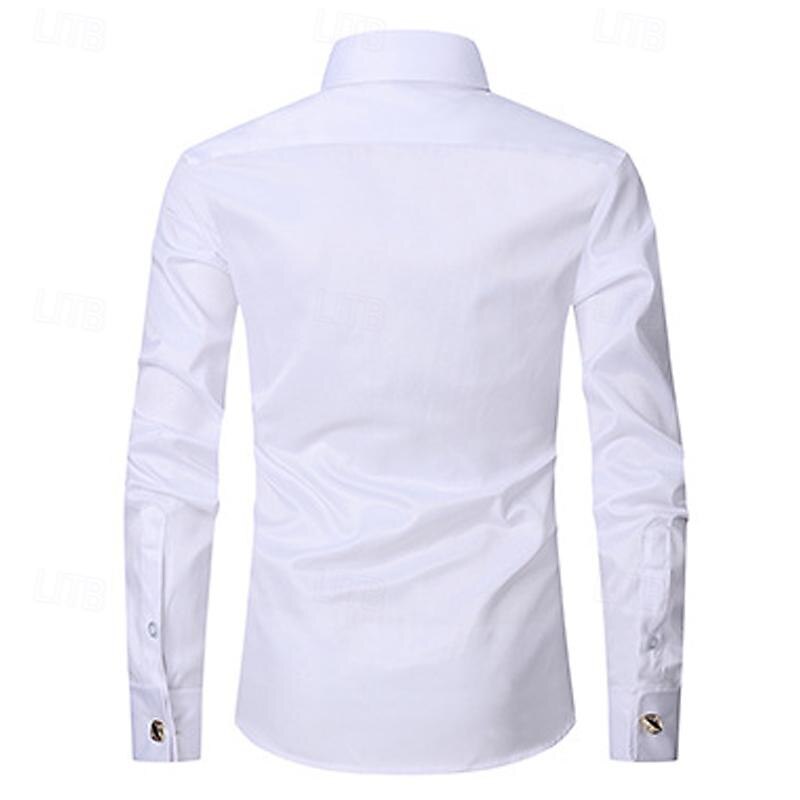Men's Shirt Dress Shirt Button Up Shirt Plain Wedding Party Black White Yellow Blue Long Sleeve Lapel Spring &  Fall Clothing Apparel4