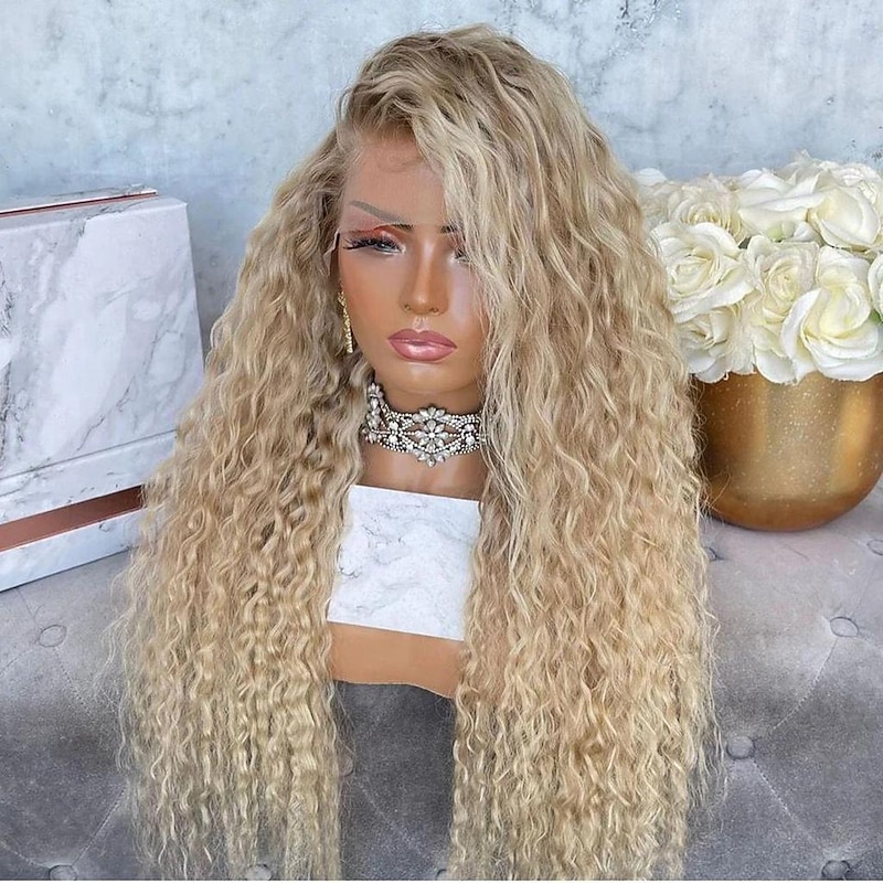 Remy Human Hair 13x4 Lace Front Wig Free Part Brazilian Hair Curly Water Wave Blonde Multi-color Wig 130% 150% Density with Baby Hair Ombre Hair 100% Virgin For Women Long Human Hair Lace Wig2