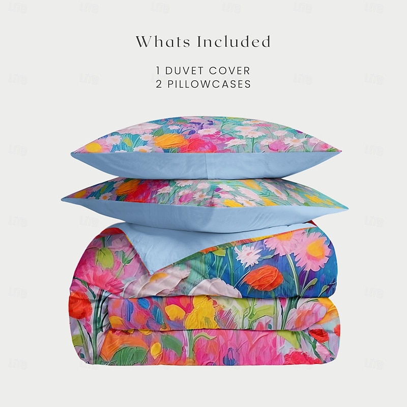 Oil Painting  Floral Pattern Duvet Cover Set Comforter Set Soft 3-Piece Luxury Cotton Bedding Set Home Decor Dusk Bedding Gift King Queen Full Size4