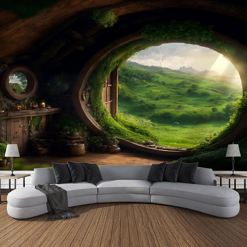Nature Tree Cave Landscape Hanging Tapestry Wall Art Large Tapestry Mural Decor Photograph Backdrop Blanket Curtain Home Bedroom Living Room Decoration
