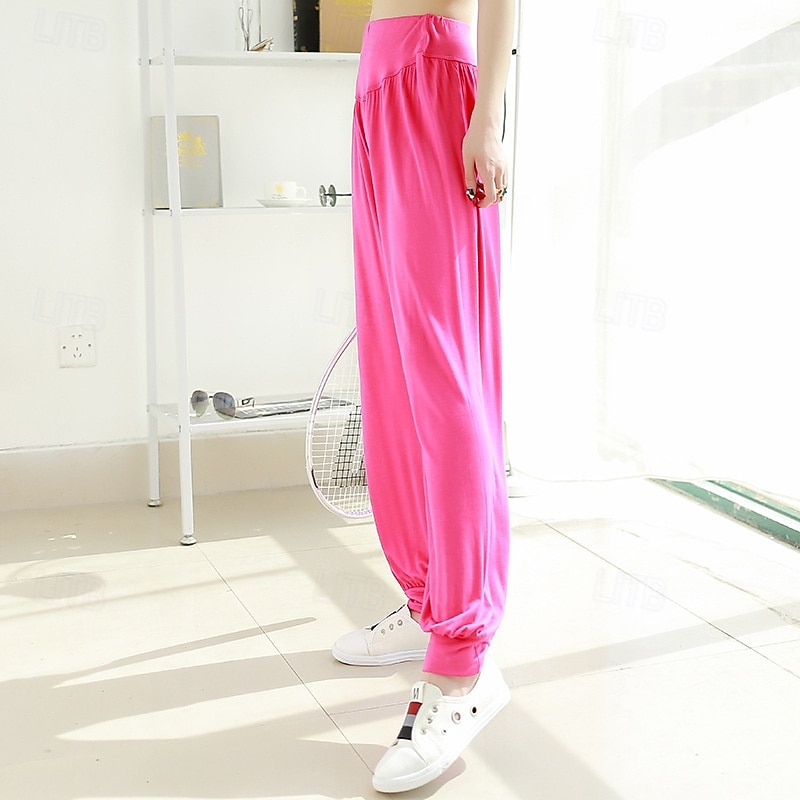 Women's Yoga Pants Flares Pocket Elastic Waistband High Waist Pilates Gym Workout Workout Pants Bloomers Solid Color Black Light Grey Purple Modal Sports Activewear Stretchy Loose Fit3