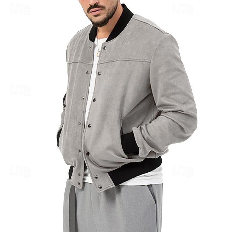 Men's Lightweight Jacket Bomber Jacket Bomber Leather Jacket Daily Vacation Soft Pocket Spring &  Fall Plain Fashion Classic Stand Collar Regular Apricot Black Red Navy Blue Brown Jacket2