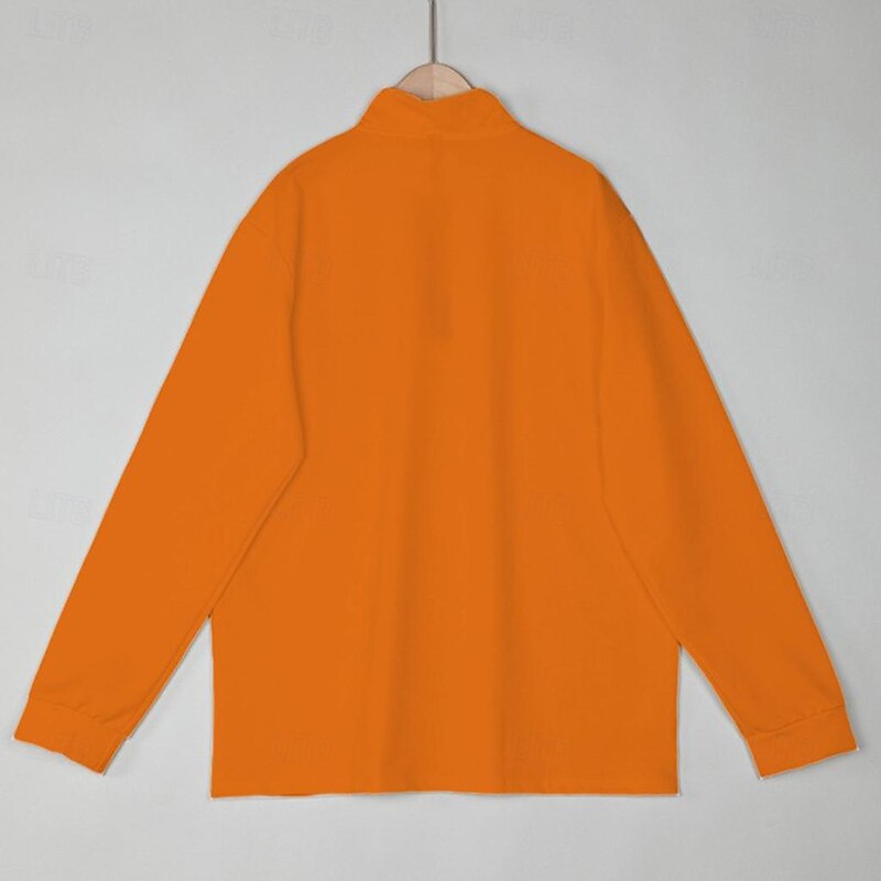 Men's Polo Shirt Pullover Sweatshirt Sports Daily Wear Quarter Zip Long Sleeve Fashion Comfortable Plain Pocket Zip Up Spring &  Fall Regular Fit Black White Navy Blue Orange Polo Shirt3