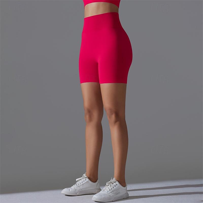 Women's Gym Shorts Yoga Shorts Workout Shorts Elastic Waistband High Waist Pilates Gym Workout Workout Shorts Solid Color Black Red Burgundy Sports Activewear Stretchy Slim2