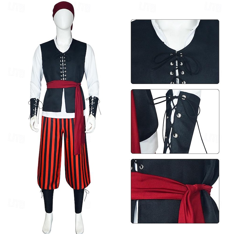Pirate Halloween Cosplay Costume Cosplay Adults' Men's Carnival Masquerade Party Masquerade Easy Halloween Costumes Dress Up2