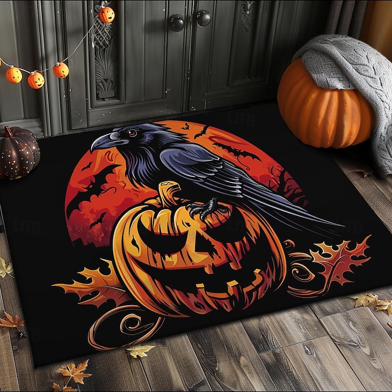 Halloween Decorations Pumpkin Crow Doormat Kitchen Mat Floor Mat Non-Slip Area Rug Oil Proof Rug Indoor Outdoor Mat Bedroom Decor Bathroom Mat Entrance Rug4