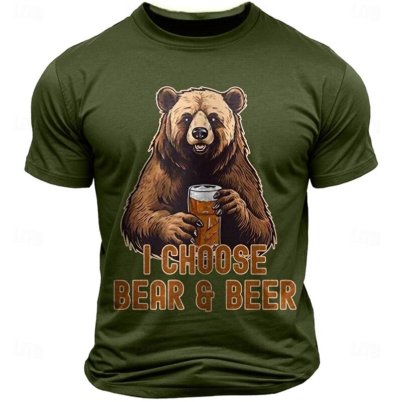 Men's Graphic T-Shirt: Funny "I Choose Bear & Beer" Pun Design, Short Sleeve Tee for Beer Lovers4