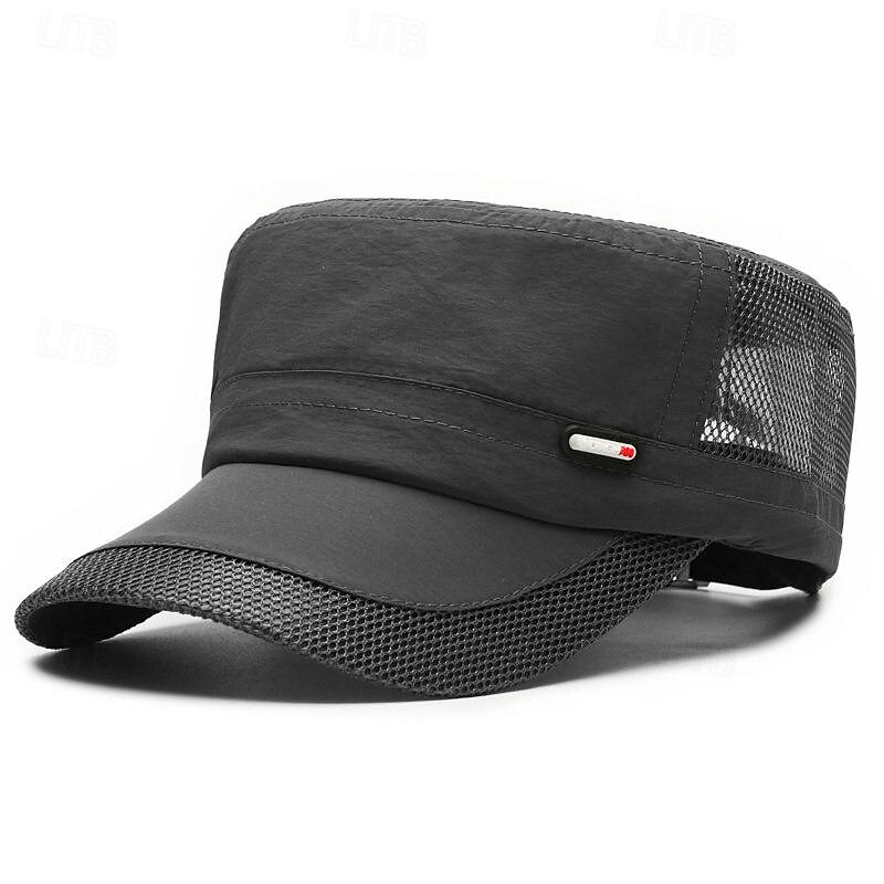 Men's Flat Cap Sun Hat Trucker Hat Black Deep Blue Polyester Mesh Patchwork Fashion Casual Street Daily Plain Adjustable Sunscreen Breathable4