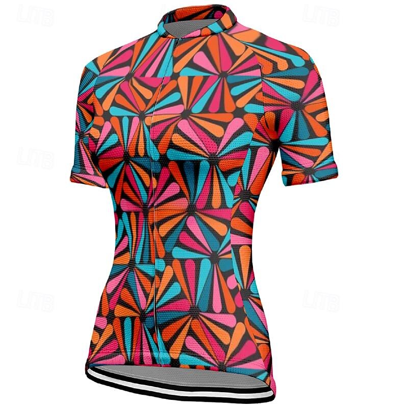 Women's Cycling Jersey Leaf Short Sleeve Bike Tee Tshirt Top with 3 Rear Pockets Mountain Bike MTB Road Bike Cycling Quick Dry Front Zipper Wicking Sports Navy Blue Fuchsia Clothing Apparel