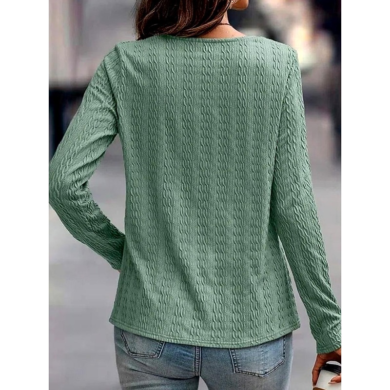Women's Tunic Blouse Elegant Stylish Solid Color Buttons Asymmetric Hem Long Sleeve Regular Tops Crew Neck Daily Sage Green Spring Fall Winter2