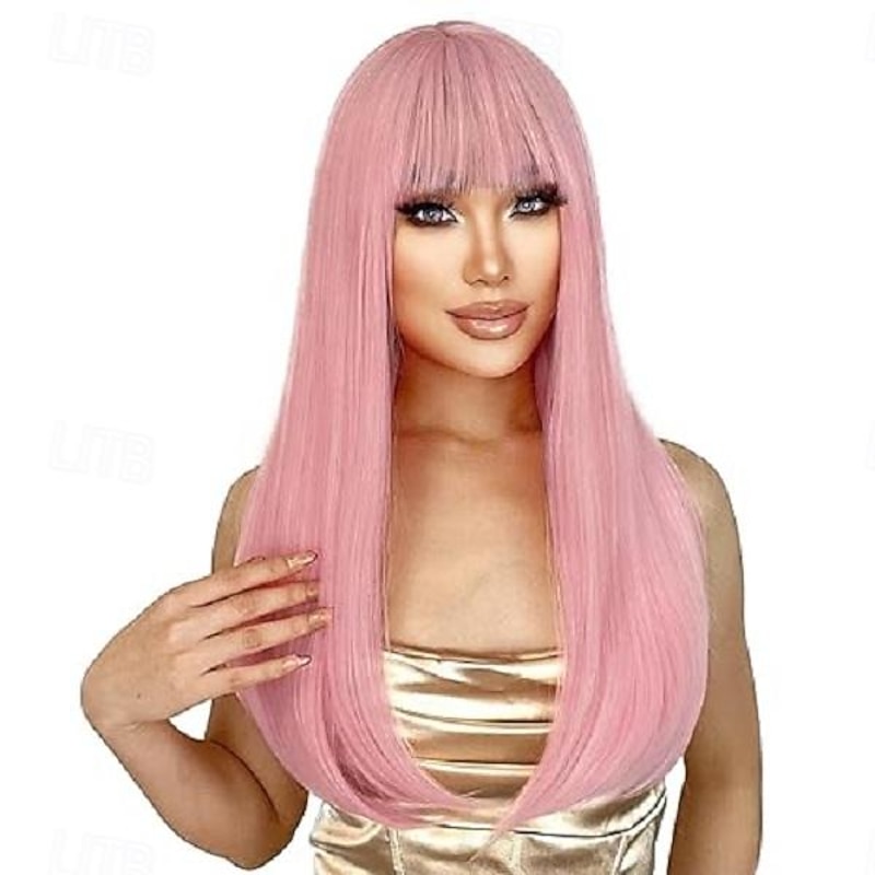 White Wig with Bangs Long Straight White Wigs for Women Cosplay Wigs for Gril Natural Hairline Heat Resistant Synthetic Wig for Daily for Cosplay Party Carnival4