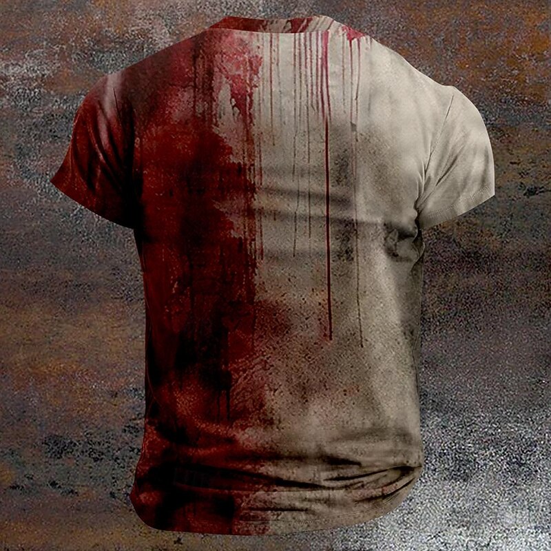 Halloween Men's Blood Splatter Blood stains Dark T Shirt Short Sleeve T shirt 3D Print Henley Collar Shirt Exaggerated Designer Carnival Party Street Brown Summer Spring Clothing Apparel S M L XL XXL2