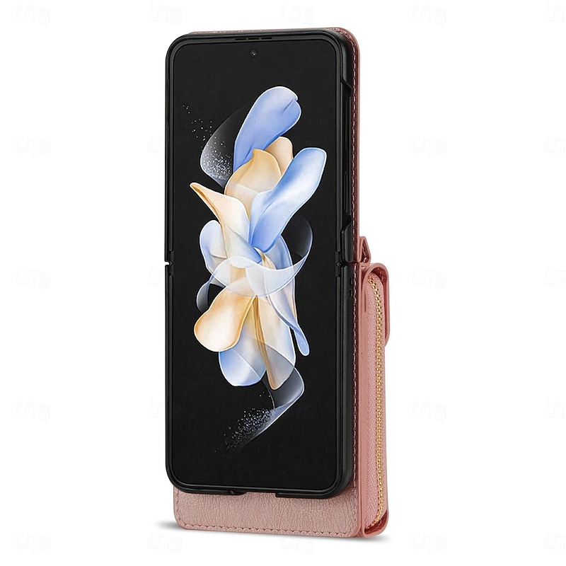 Phone Case For Samsung Galaxy Z Flip 7 Z Flip 6 Z Flip 5 Z Flip 4 Z Flip 3 Back Cover Zipper with Lanyard Card Slot Retro TPU PU Leather3