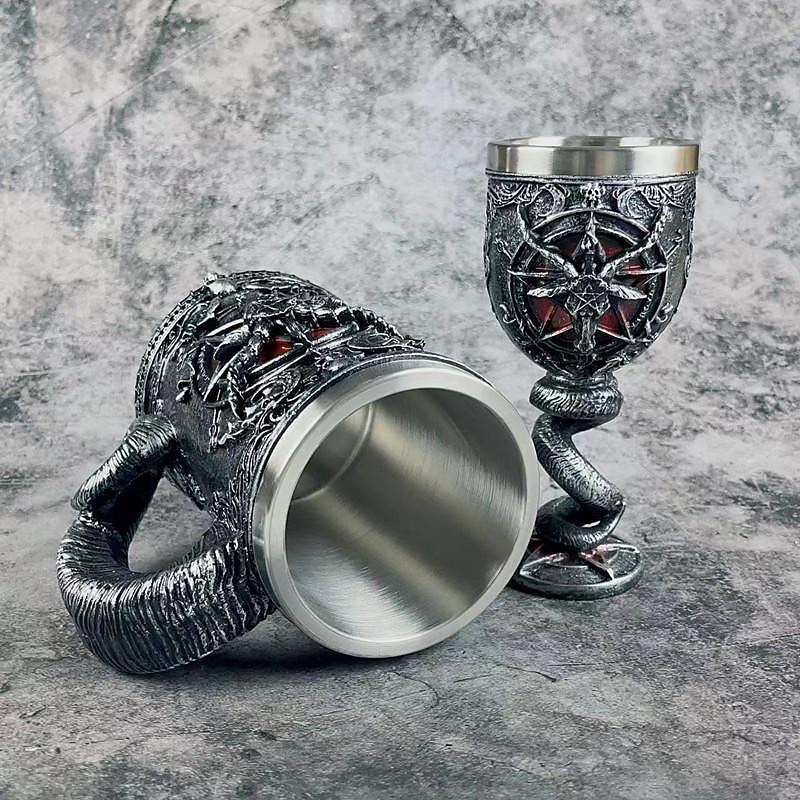 1pc, 7oz (200ml) /15.8oz(450ml) Vintage Cup, Medieval Dragon Wine Glass, Stainless Steel Champagne Glass, Gothic Dragon Goblet, For Bar, Pub, Club, Restaurant And Home Use, Drinkware, Halloween Decor2