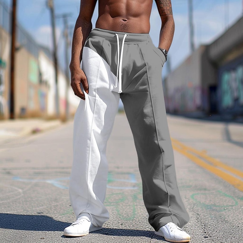Men's Sweatpants Joggers Trousers Straight Leg Sweatpants Pleated Pants Drawstring Patchwork Elastic Waist Color Block Comfort Breathable Full Length Casual Daily Holiday Sports Fashion Black Blue4