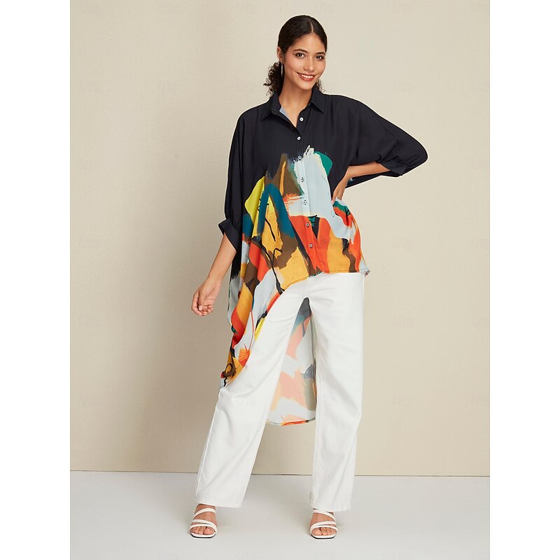 Chiffon Graphic Print Magyar Sleeve Shirt4