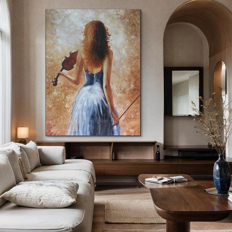 Girl Playing Violin Painting handmade Lady with Violin Painting hand painted Abstract Modern Woman oil painting Artwork Large ballet oil painting Wall Art Minimalist Art for bedroom wall decoration2