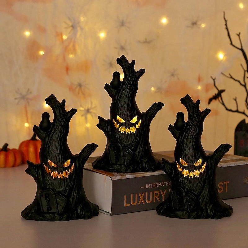 Halloween Hunted House Light Decoration Light Ghost Stump Night Light Grimace LED Electronic Candle Light Halloween Party Home Scene Layout 1/3PCS