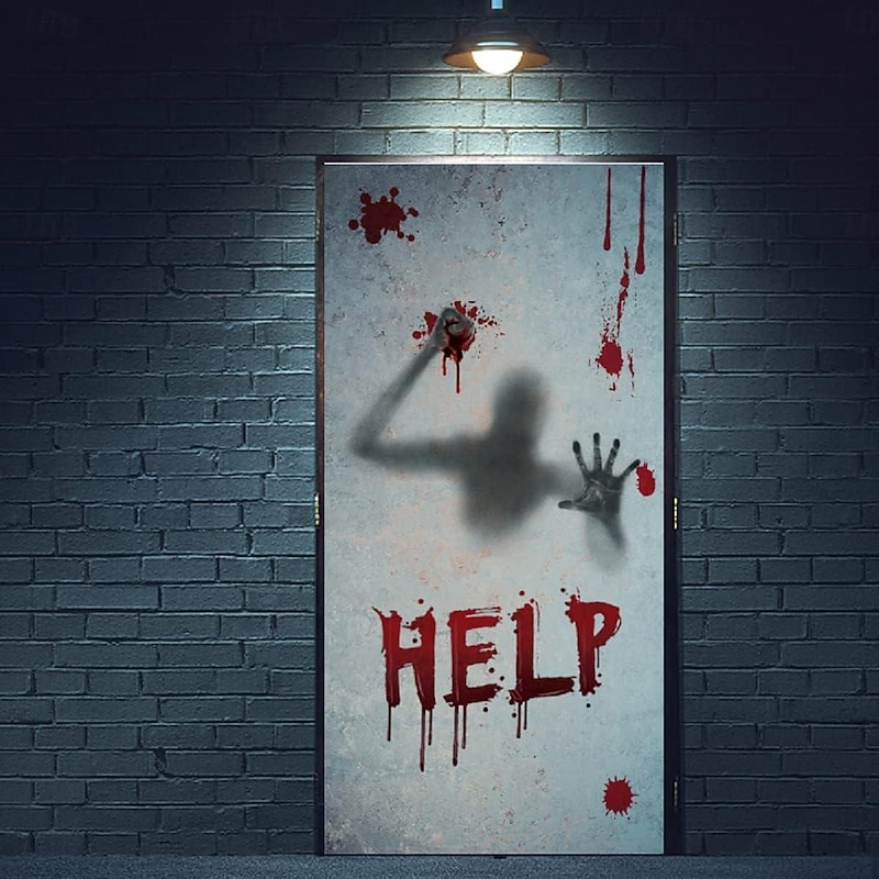 Halloween Window Clings Stickers Cut Scary Halloween Female Ghost Blood Handprint Footprint Window Clings Double Sided Decorations3