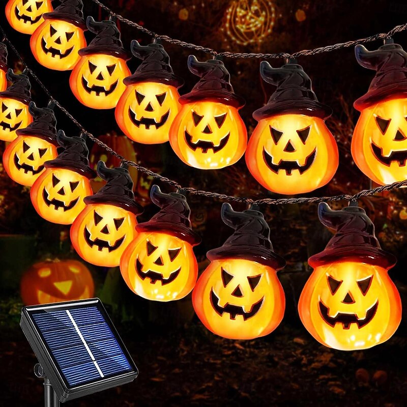 Solar Halloween Pumpkin String Lights Light Up Pumpkin Jack O Lantern 5m 20LEDs 7m 30LEDs 8 Modes Household Waterproof for Halloween Garden Yard Lawn Balcony Decoration