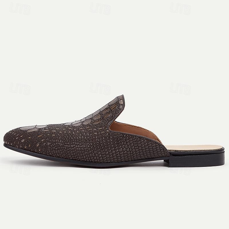 Men's Leather Slip-On Mules - Crocodile Patterned Casual Loafers for Formal and Casual Occasions4