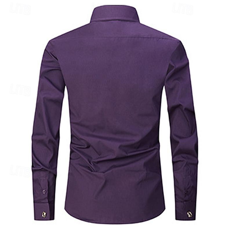 Men's Shirt Dress Shirt Button Up Shirt Plain Wedding Party Black White Yellow Blue Long Sleeve Lapel Spring &  Fall Clothing Apparel2