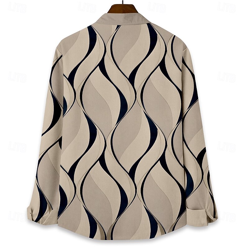 Men's Geometric Geometric Pattern Beach Shirt Button Up Shirt Long Sleeve Hawaiian Casual Vacation Daily Fall Winter Spring & Summer Turndown Collared Shirts Button Up 3D Print White Yellow Blue Beige 5