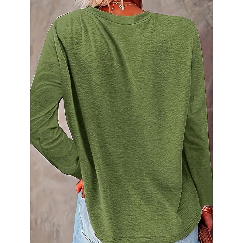 Women's T Shirt Heart Fashion Casual Long Sleeve Round Neck Regular Tops Daily Weekend Print Green Spring &  Fall Spring, Fall, Winter, Summer2