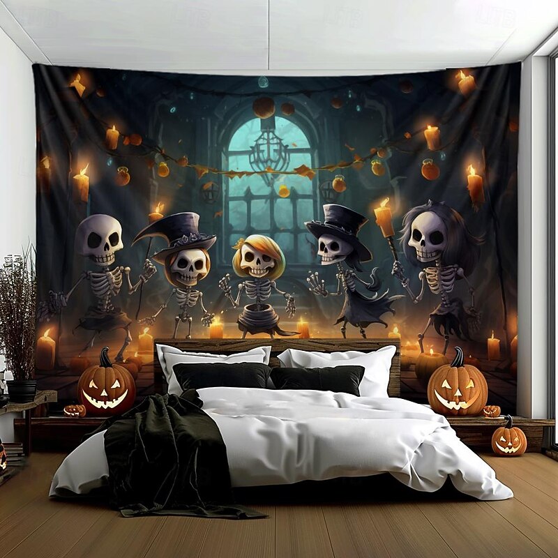 Halloween Decorations Cute Skeleton Hanging Tapestry Wall Art Large Tapestry Mural Decor Photograph Backdrop Blanket Curtain Home Bedroom Living Room2