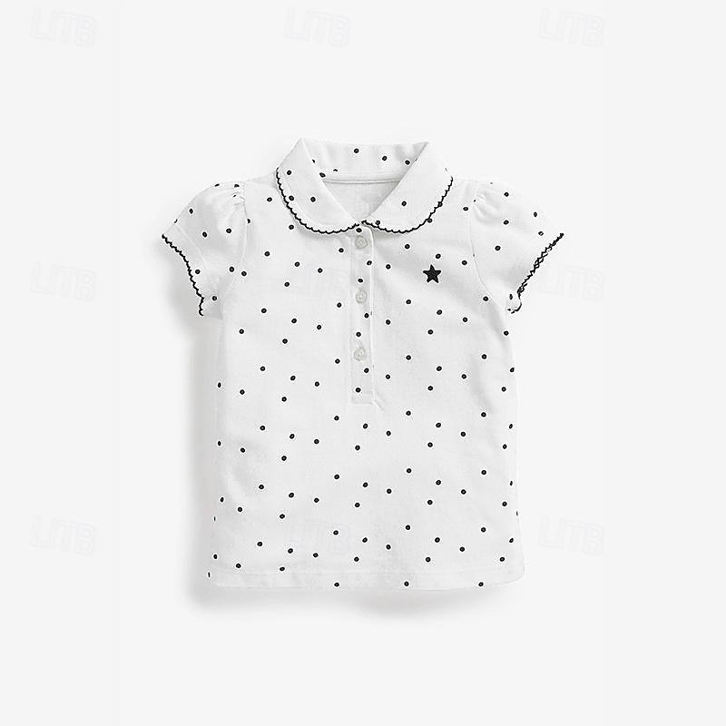 Girls' 3D Spot Tee Polo Shirt Short Sleeve Summer Fashion Basic Little Kids(4-7ys) 4-7 Years Lapel Outdoor Casual Daily Regular Fit3