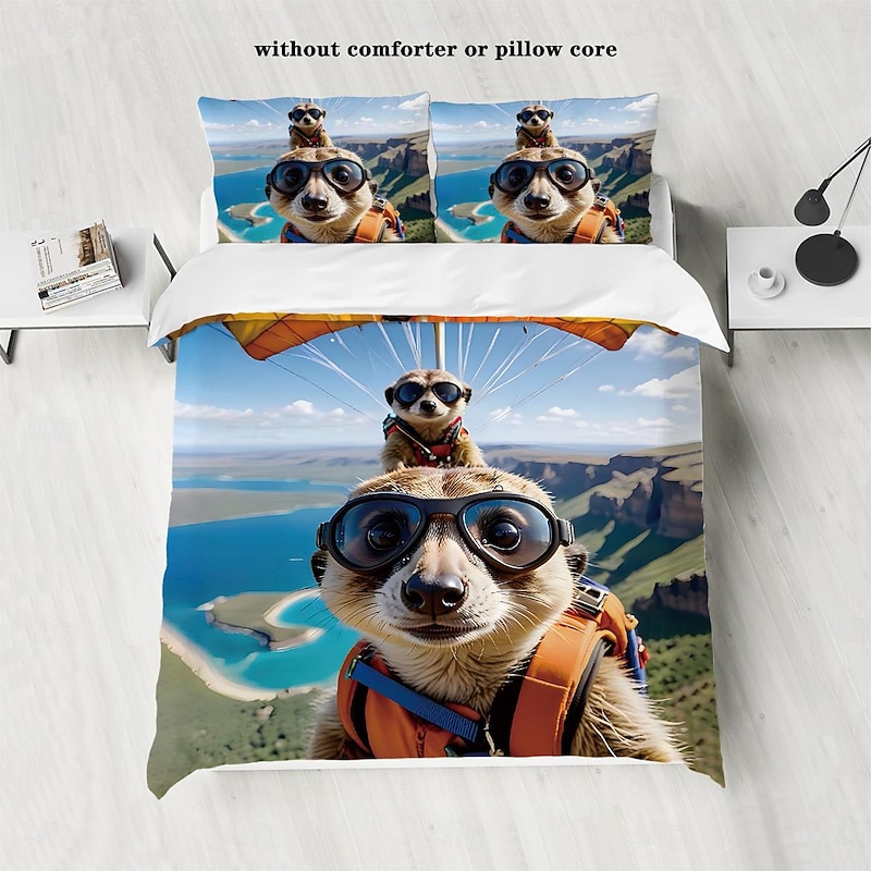 Sunglasses Squirrel Duvet Cover Set - Includes Duvet Cover and Pillowcases - Fun and Whimsical Squirrel Design with Sunglasses - Soft and Comfortable Fabric