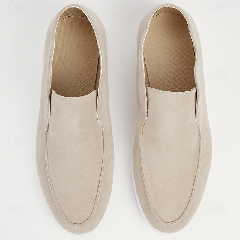 Men's Beige Slip-On Suede Loafers with White Sole for Casual Wear4